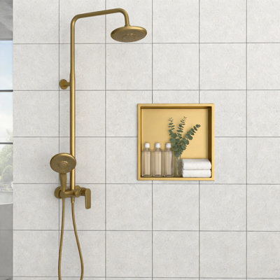 Niche de douche encastrée en acier inoxydable doré 30,5 x 30,5 cm – Rangement mural pour salle de bain, cuisine et VR