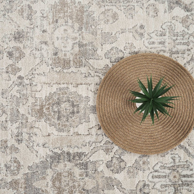 Abani Severus BEA110A Vintage-Inspired Cream and Grey Distressed Medallion Design