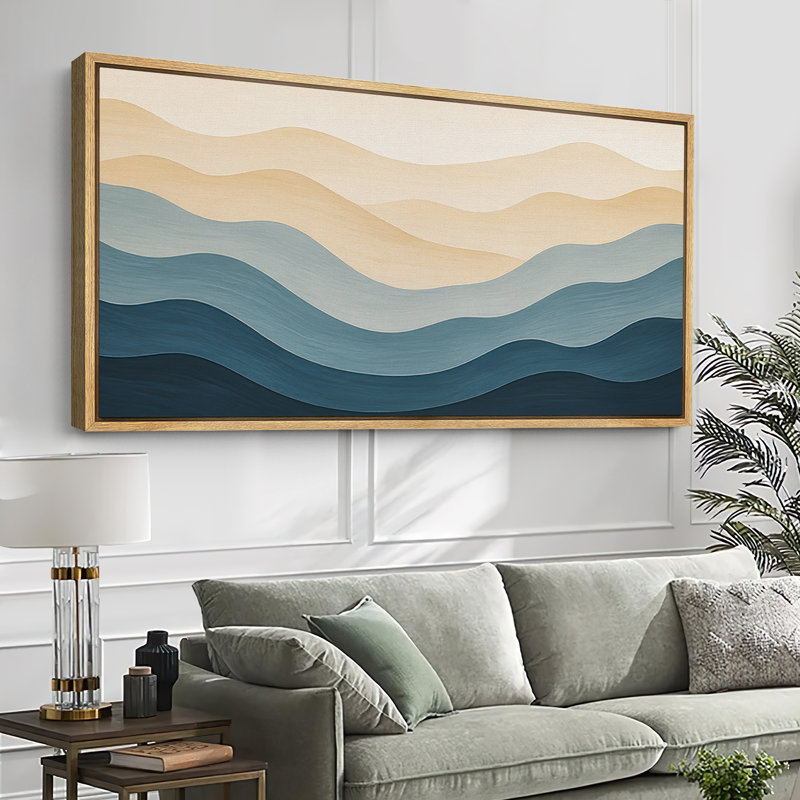 Large Framed Canvas Print Wall Art - Neutral Abstract Landscape Print for Minimalist Modern Wall Decor, 30" H x 60" W