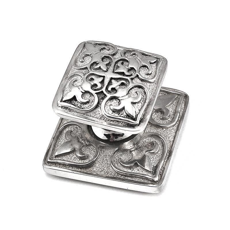 Fleur De Lis Square Knob, Polished Silver