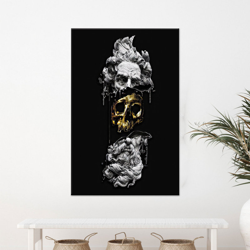 «Golden Skull Poseidon Head», reproduction d'art moderne sur toile tendue 1P, H: 98,4 po x l: 59,1 po