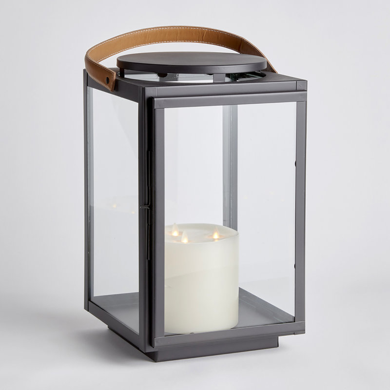Glass Tabletop Lantern, 17.5" H x 10.5" W x 11" D