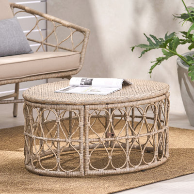 Table basse d'extérieur avec style, tissée, l 32,08 po x P 24,45 po, H 15,68 po, brun, capacité de poids de 225 lb, table brune charmante, P 24,45 po x l 32,08 po