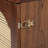 Walnut Pine Wood Queen Murphy Cabinet Bed With Power Station And Rattan Decorative Panel-1642587291