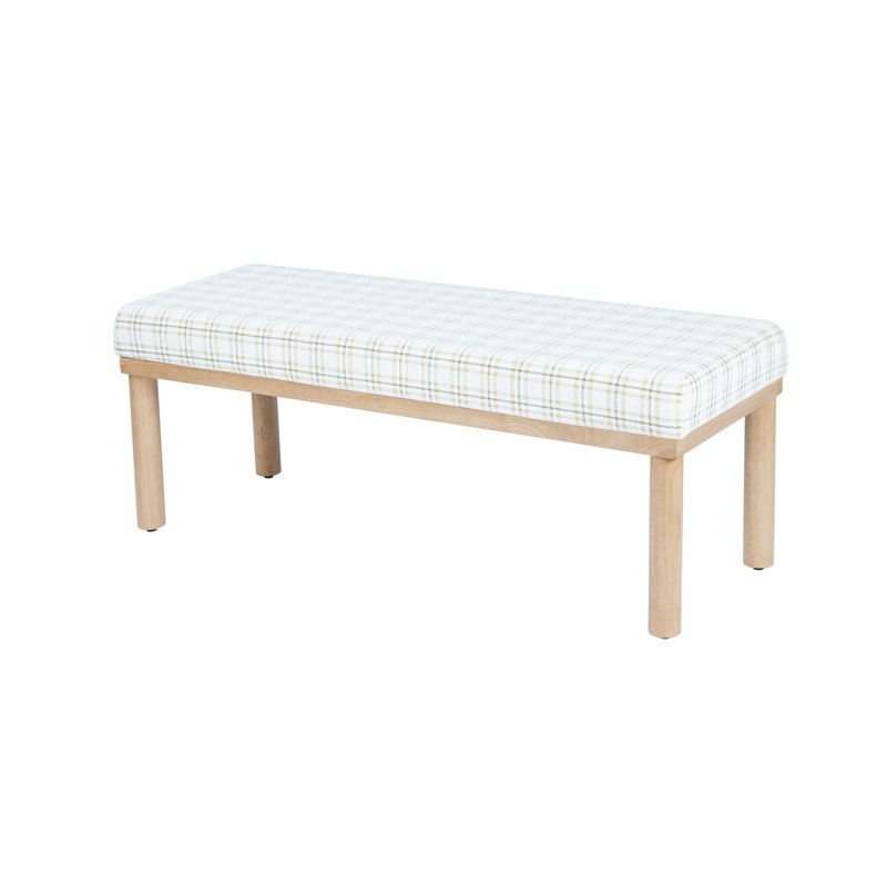 Shikera Upholstered Bench, Natural Plaid Woven