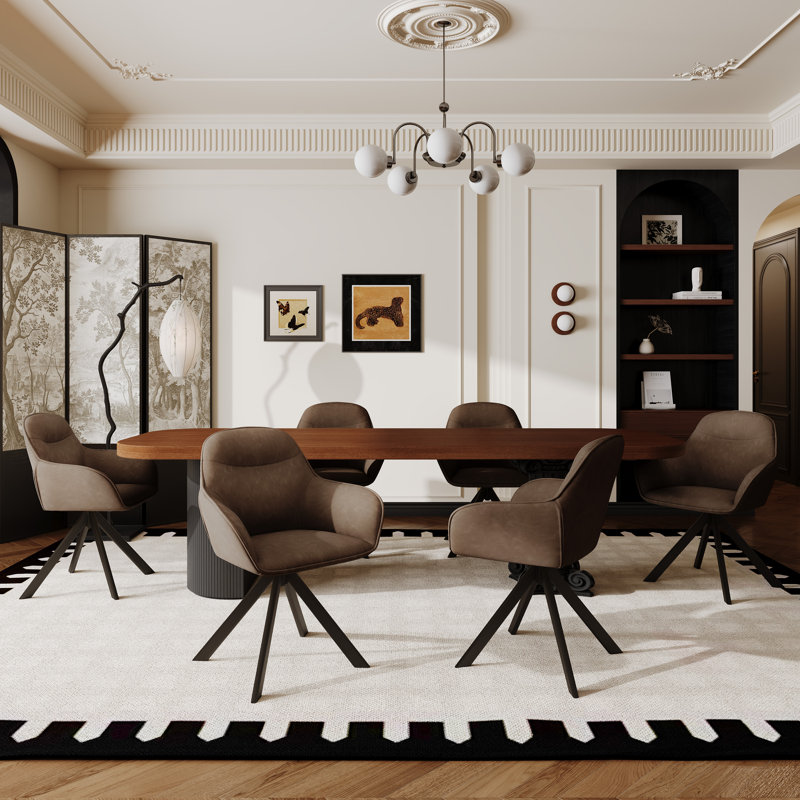 48.5cm H Swivel Upholstered Dining Chairs- Ergonomic Back, Dark Brown PU