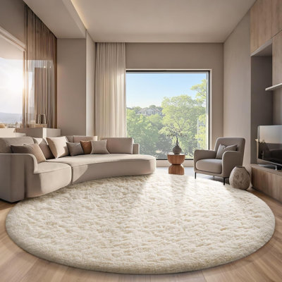 Tapis rond blanc crème de 5 pi x 5 pi pour chambre à coucher