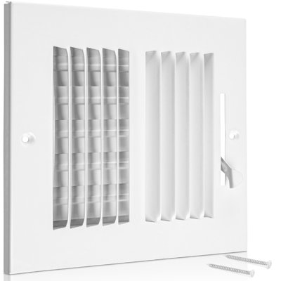 Ceiling Register - 6X6" Ceiling Register Vent Cover – 2-Way White Grille with Adjustable Damper for HVAC Heat and Cold