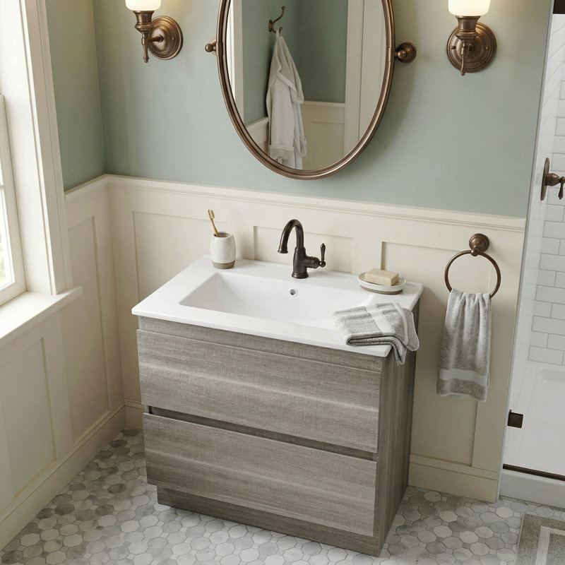 Lavabo de salle de bain encastré en céramique 24 po x l 18 po x P 18 po avec comptoir simple en porcelaine blanche avec trop-plein pour remplacement de salle de bain