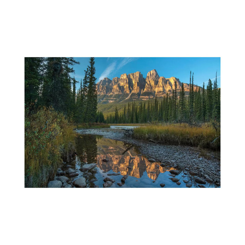 Castle Mountain Reflected In Athabasca River, Banff National Park, Alberta, Canada by Tim Fitzharris - Wrapped Canvas Print