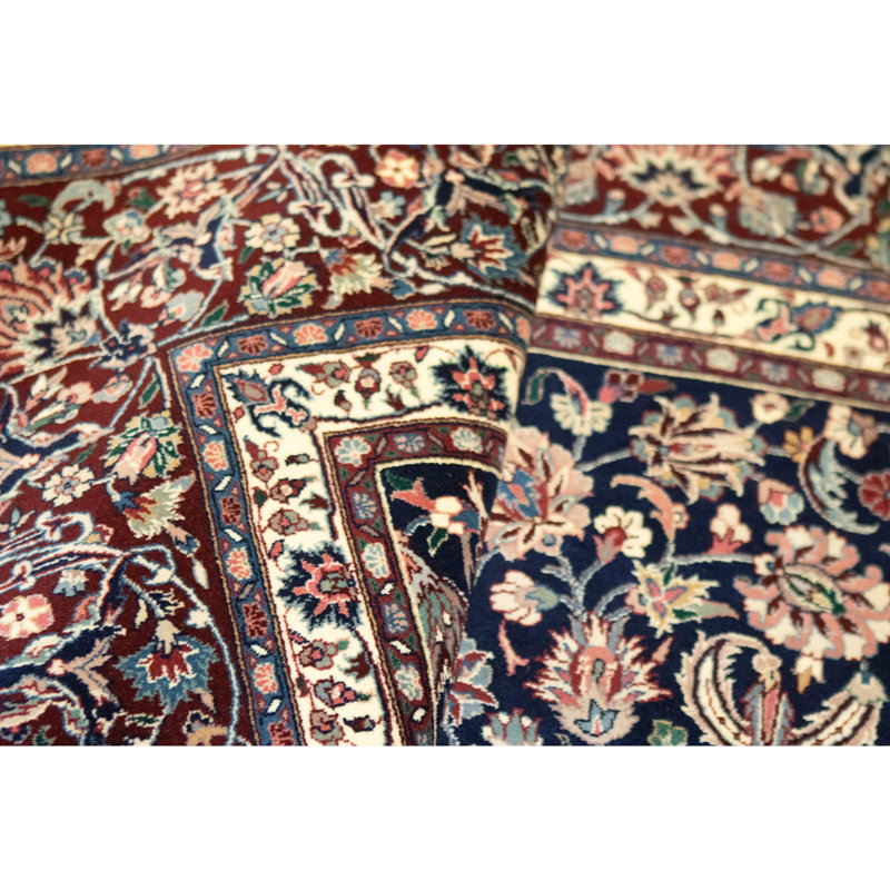 Hand Knotted Wool Area Rug in Navy And Wine
