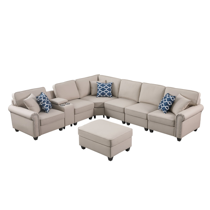 Cuir artificiel Tyshonda avec porte-gobelet individuel et 1 repose-pieds, Similicuir beige