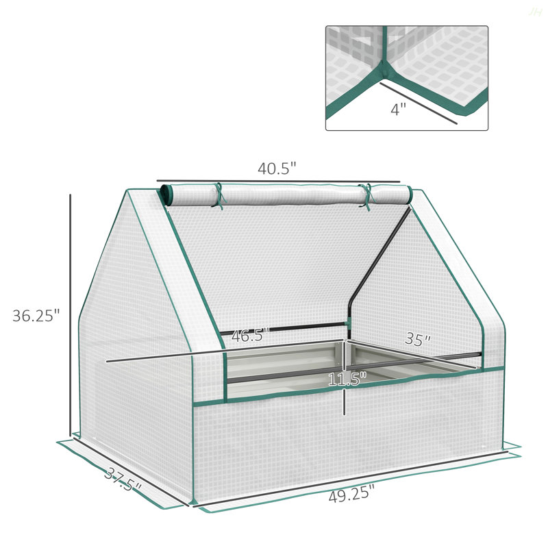 Raised Garden Bed With Mini Greenhouse, Galvanized Outdoor Planter Box With Cover, For Herbs And Vegetables, Use For Patio, Garden, Balcony, White Cover And Silver Planter