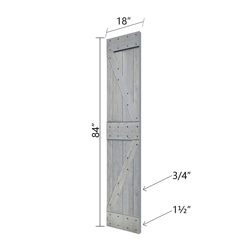 Porte de grange double pliante en bois massif de style K avec ensemble de quincaillerie - Assemblage requis, 72 po x 84 po