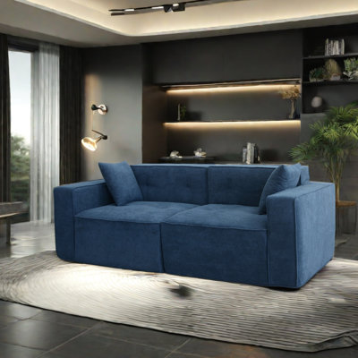 Lit moderne en velours bleu confortable avec espace de rangement 3 places peu encombrant et pratique