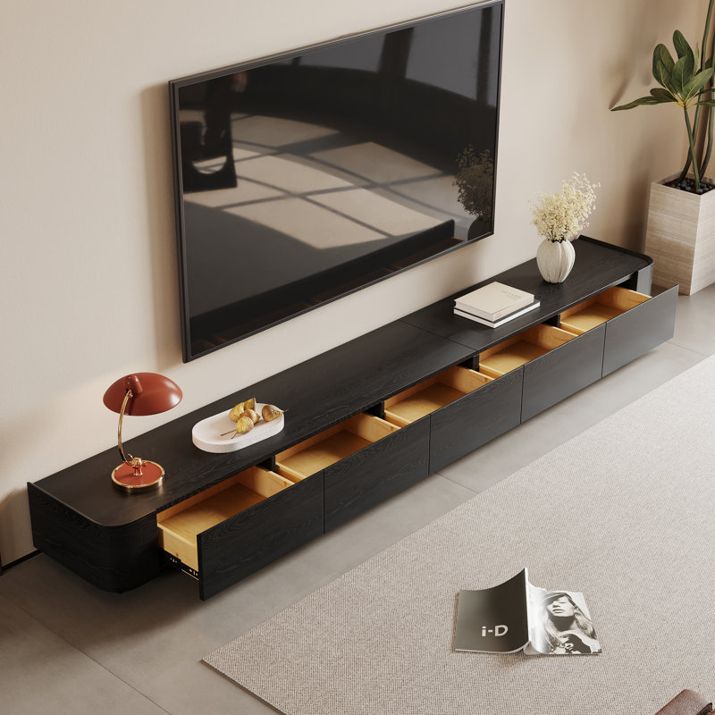 Meuble télé moderne avec tiroirs à fermeture en douceur et sans assemblage, H 11,42 po x L 15,75 po x l 114,17 po, Noir
