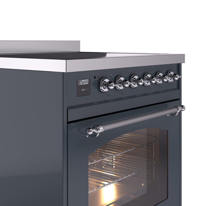 Cuisinière à induction 30 pouces avec 4 plaques à induction ILVE Nostalgie II Series, Gris-bleu / chrome