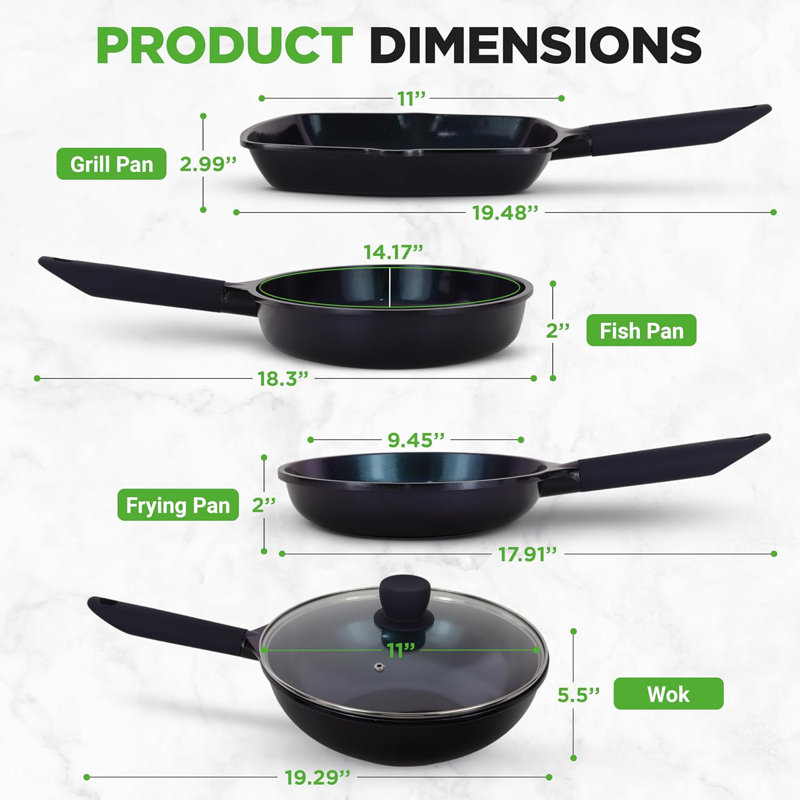 Ensemble de poêles à frire antiadhésives Nuthausf, batterie de cuisine en céramique Blue Diamond 5 pièces avec couvercle, poêle antiadhésive pour plaques de cuisson à gaz, électriques, en céramique et à induction, sans ptfe / pfoa, poignées en bakélite Soft-touch