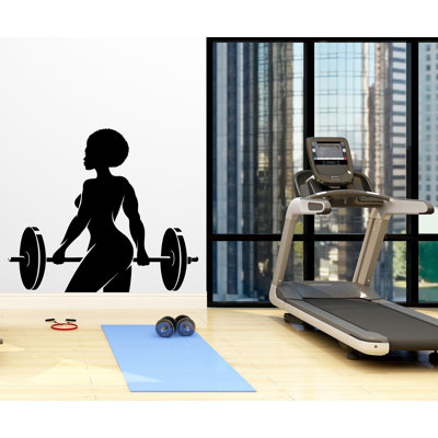 Décalcomanie murale de remise en forme Afro American, séance d'entraînement pour fille, gym, décoration, citation de motivation, décoration murale, femme afro, art mural vinyle, 049LU