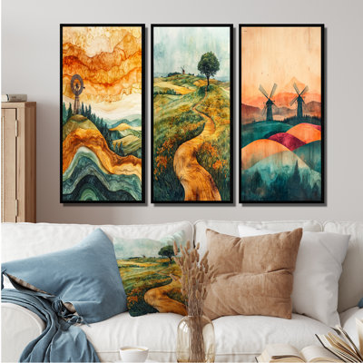 Windmills Into A Summer Field Landscape I - Windmills, reproduction d'art sur toile