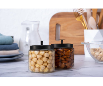 Boîtes de rangement en verre kook, 50 oz, ensemble de 2, couvercle noir