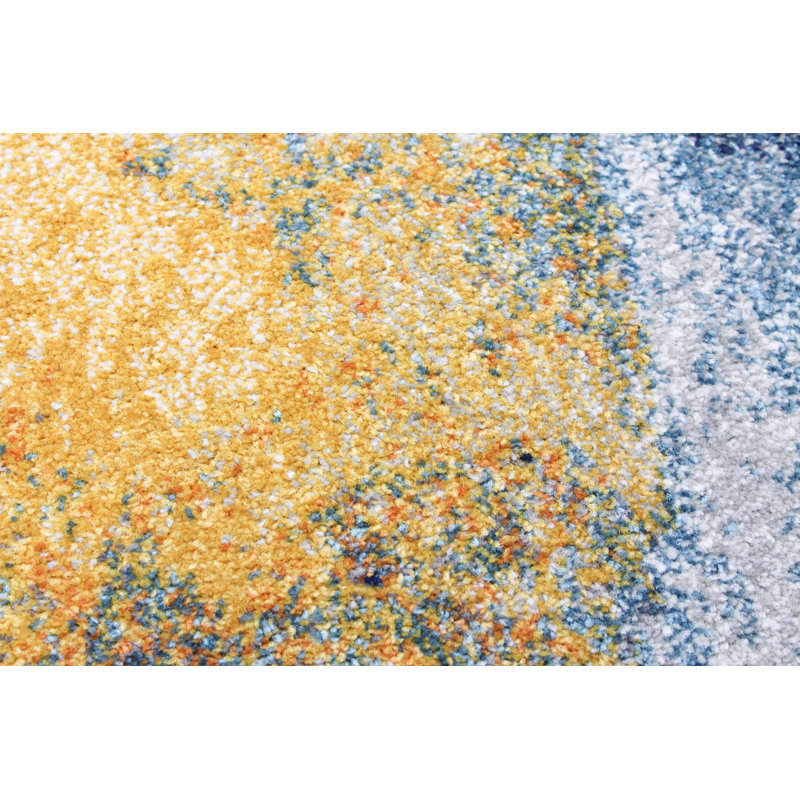 Vibrant Blue and Orange Abstract Synthetic Rectangular Rug 4' x 6'