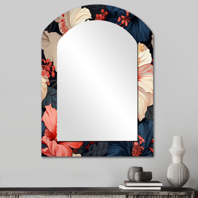 Hibiscus Twilight Ii - motif tropical - miroir décoratif à arche florale sur métal