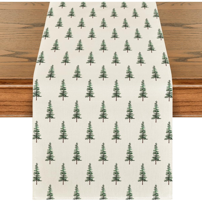 Xmas Tree Christmas Table Runner, Seasonal Winter Kitchen Dining Table Decoration For Home Party Decor, 48" x 13", 1