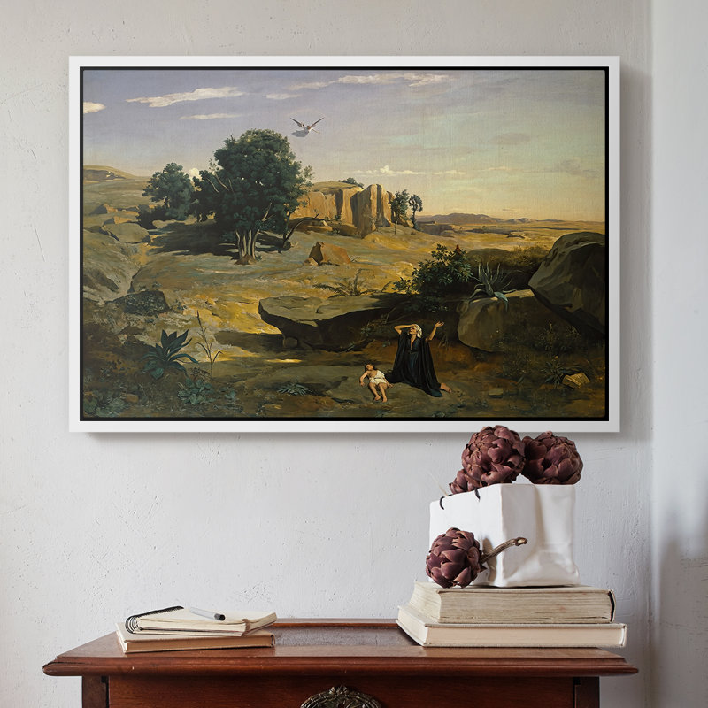 Hagar dans le désert (Hagar dans le désert), 1835 - Jean-Baptiste-Camille Corot, toile tendue avec châssis, 16 x 24, Blanc