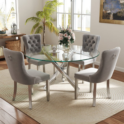 5-Piece Round Glass Dining Table Set