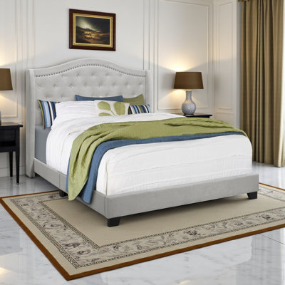 Abba Upholstered Bed with Light Gray Velvet in Queen Size, 56.36'' H X 66.29'' W X 87.38'' L