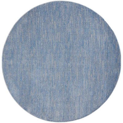 8' X 8' Blue And Grey Round Striped Non Skid Indoor Outdoor Area Rug