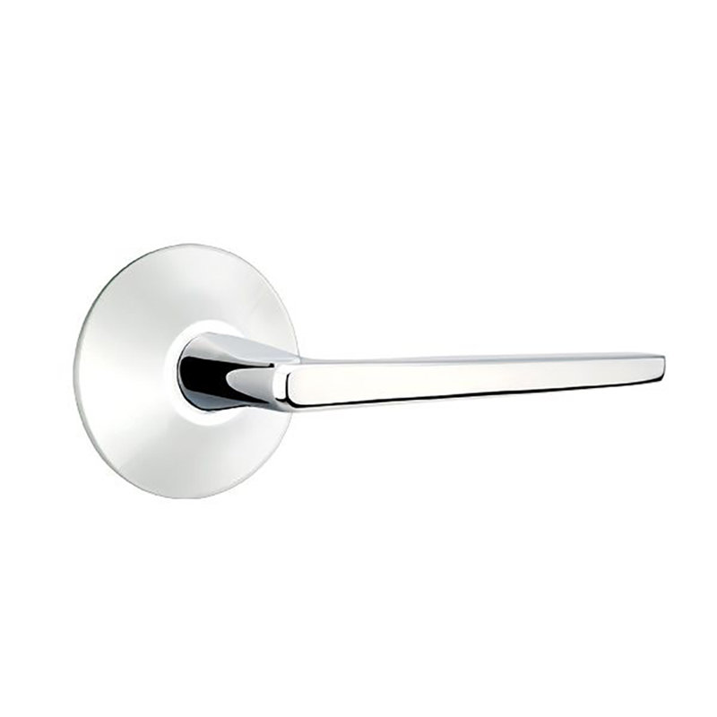 Hermes Flat Privacy (Bed & Bath) Door Lever with Round Rosette, Left, Bright Chrome