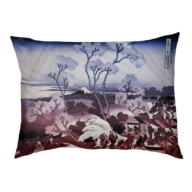Coussin stylisé mountain fuji through the cerise Burkart, L 32,5 po x l 42,5 po, Orange / vert / brun foncé