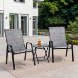 3 Piece Patio Set, Outdoor Camping Chairs With Breathable Textilene Fabric, Folding Table With Steel Table Top, 2Chairs And 1Table Set