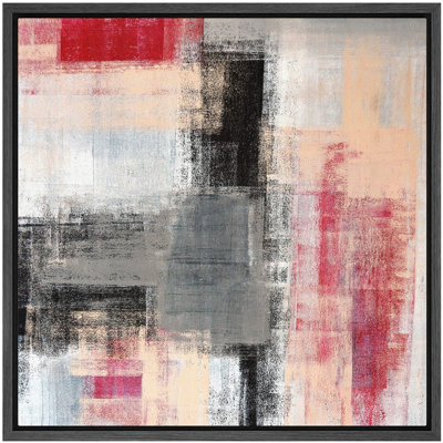Effet texturé délavé rouge, orange, blocs de couleur noire, formes abstraites, minimalisme chic, multicolore, impression sur toile