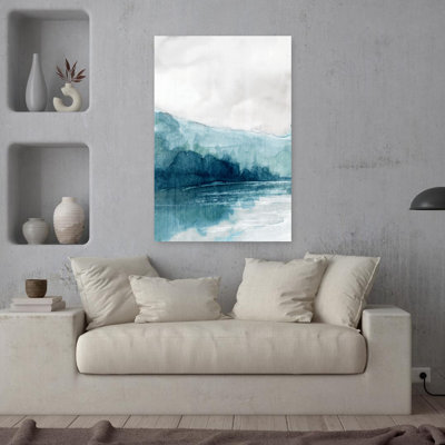 Misty River And Distant Hills I Abstract Contemporary Landscape Nature Wall Art