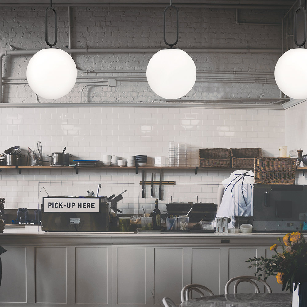 Single Light Glass Dimmable Pendant, Acid Opal/Matte Black, 22.75" H x 11.75" W x 11.75" D