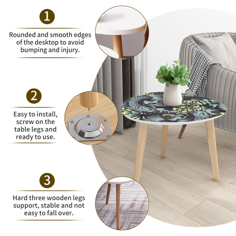 Triangle Nesting Coffee Table Set of 2 Japanese style seamless color carps peonies waves Ideal for End Table Modern Minimalist Side Table Set for Living Room Bedroom