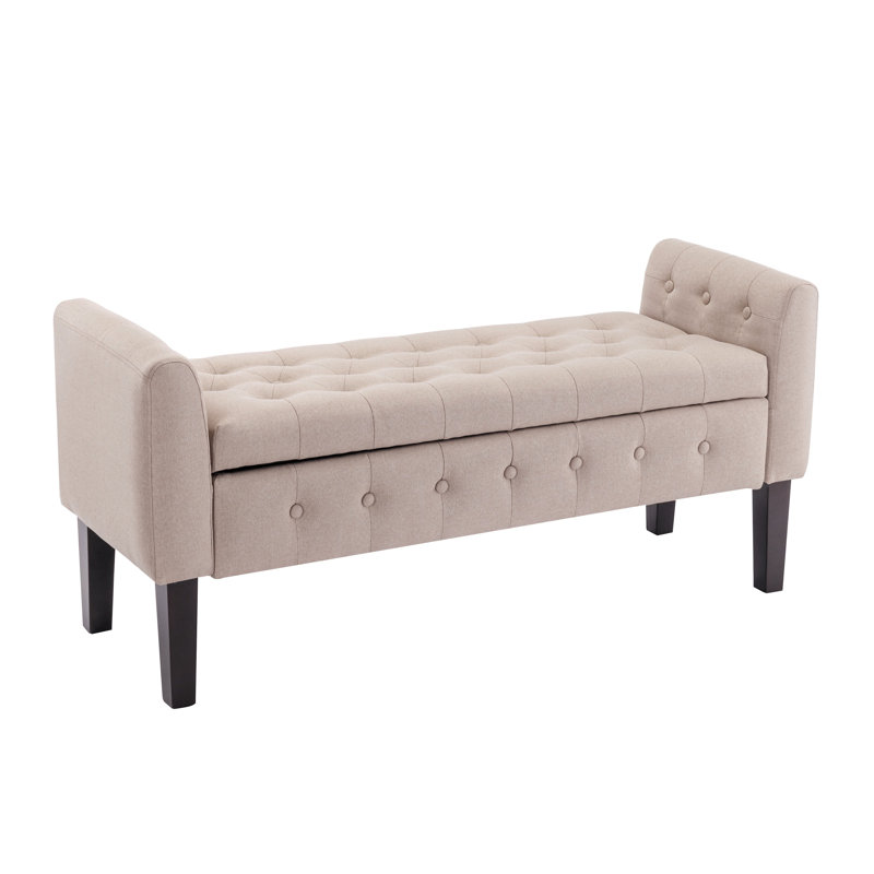Diethmar Fabric Storage Bench with Rubberwood Legs, Beige