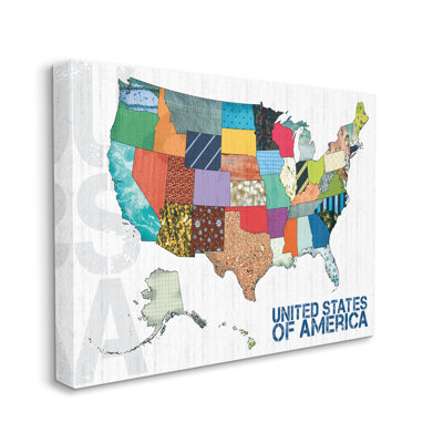 " United States Of America Map Quilted Pattern Borders " by Lauren Gibbons