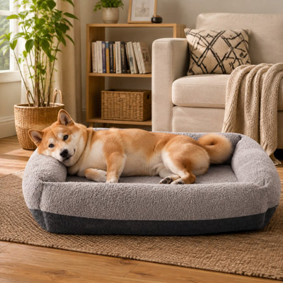 Lit pour chien moyen, gris, 25" x 21" x 7", lavable, avec un design orthopédique moelleux et doux, une housse amovible à fermeture éclair lavable à la machine, une construction durable et un fond antidérapant.