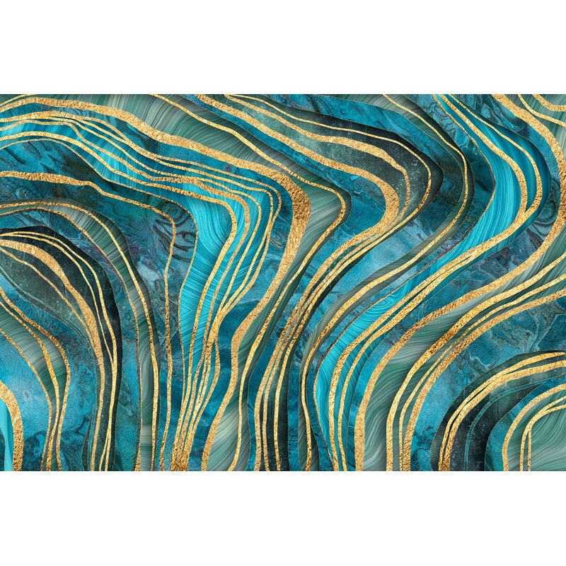 Elegant Marble Gold Teal - reproduction d'art sur toile tendue, H 24 po x l 36 po