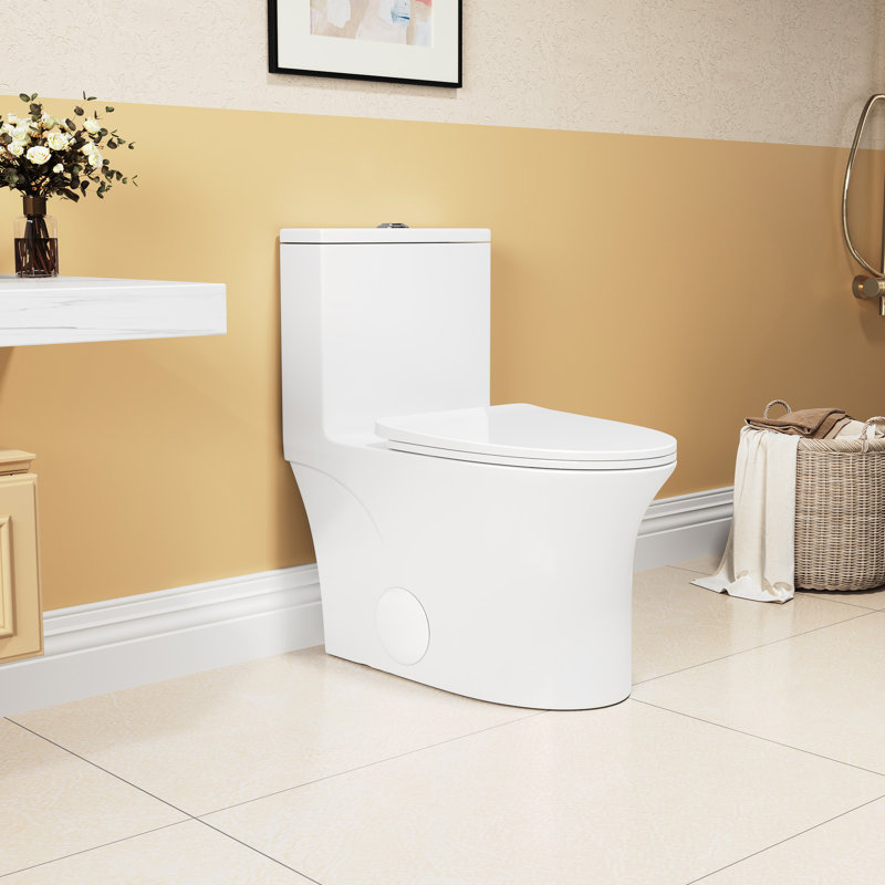 Elongated Ceramic Toilet, 1.1/1.6 , Comfort Height, White, & , Firmly Close Seat T039wt One Soft Lid