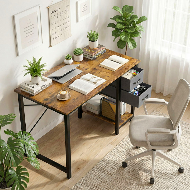 Bureau d'ordinateur moderne 40 "avec 2 tiroirs de rangement et support en X, H 29,57 po x l 39,37 po x P 16,69 po