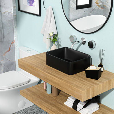 Ceramic Rectangular Vessel Bathroom Sink 16"X12" In Black. Modern Design. Excellent Quality, Low Water Absorbency. Stain Surface. Above Counter Mounting. 1 3/4" Centre Drain Hole. 16X12 Inch Classic