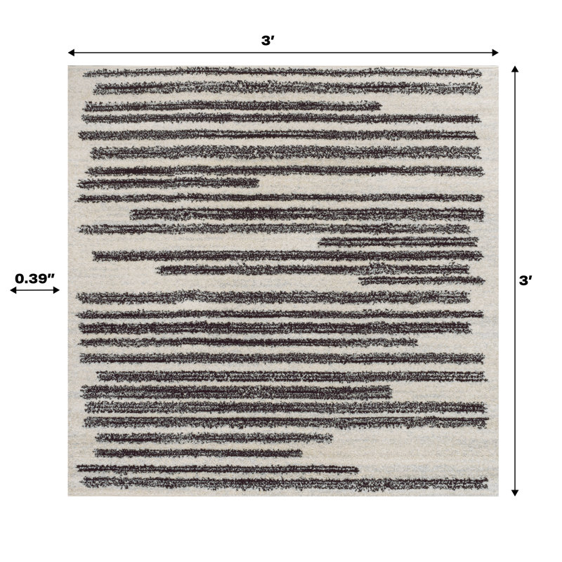 Tapis crème / noir Augie, Carré 3 pi