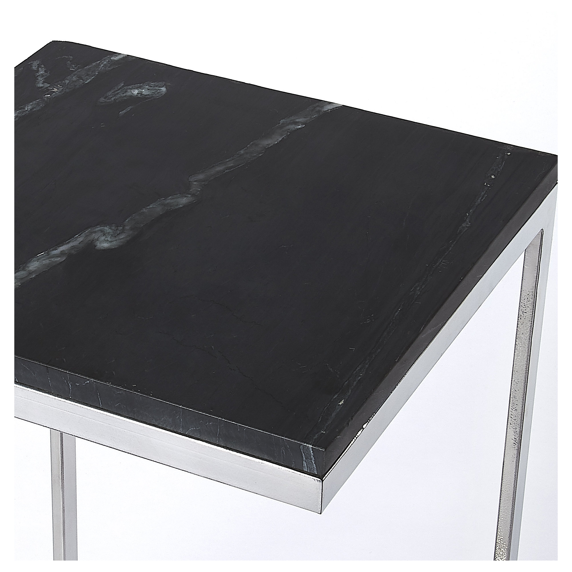 Ollie Marble C-Style End Table , Black Top/Silver Base