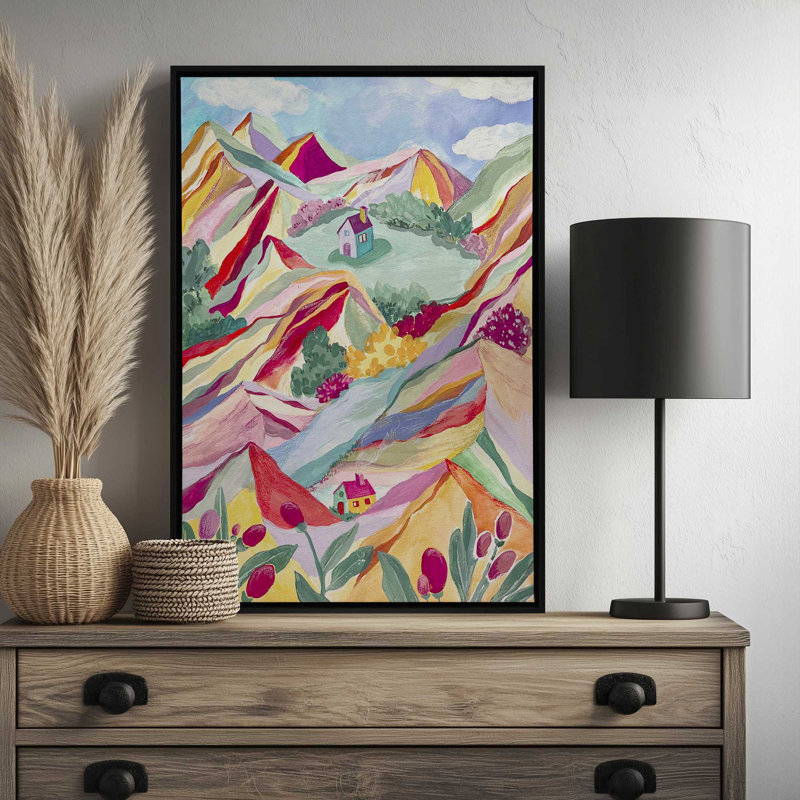 «Gouache Rainbow Landscape» par Garima Dhawan, reproduction d'art, Cadre flottant, H 24 po x l 18 po, Blanc
