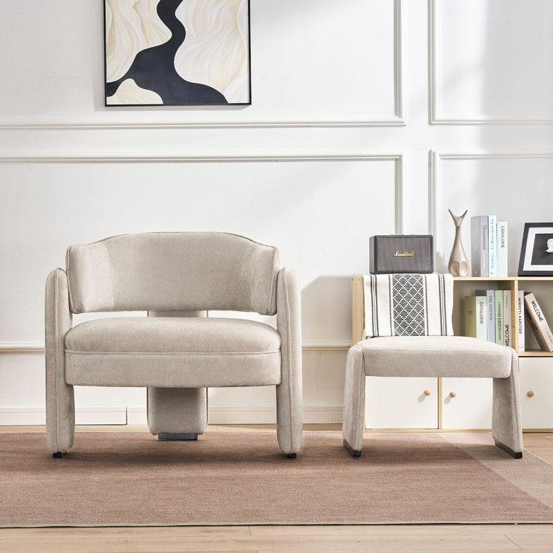 32'' Wide Mid Century Modern Accent Chair With Armest, Gray Velvet